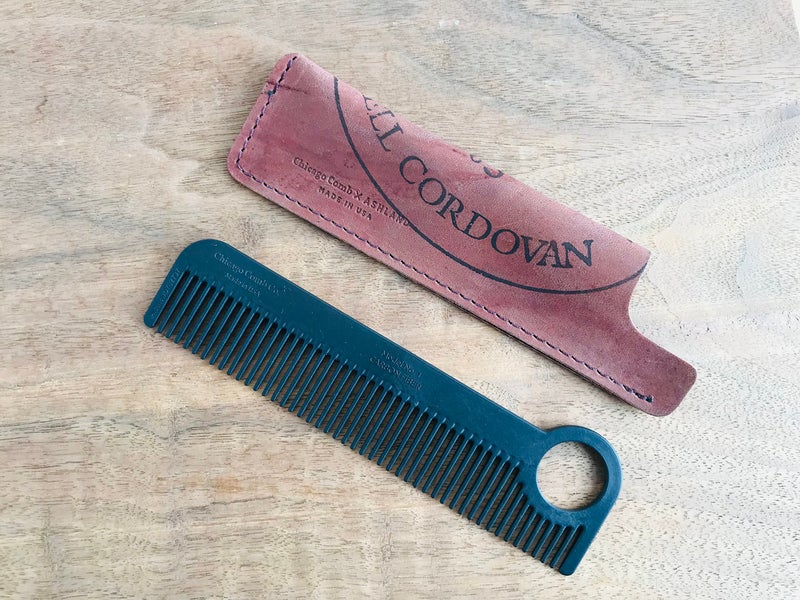 Chicago Comb Model 1 Carbon Fiber Comb + Horween Shell Cordovan Color No. 8 sheath, Made in USA, ultimate pocket & travel comb, smooth strong & light, anti-static, premium American leather - Image 2